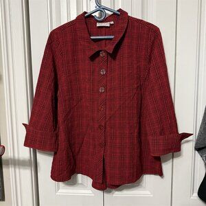 Habitat Blouse Red Plaid Large Crinkle Texture Fabric Fall Top